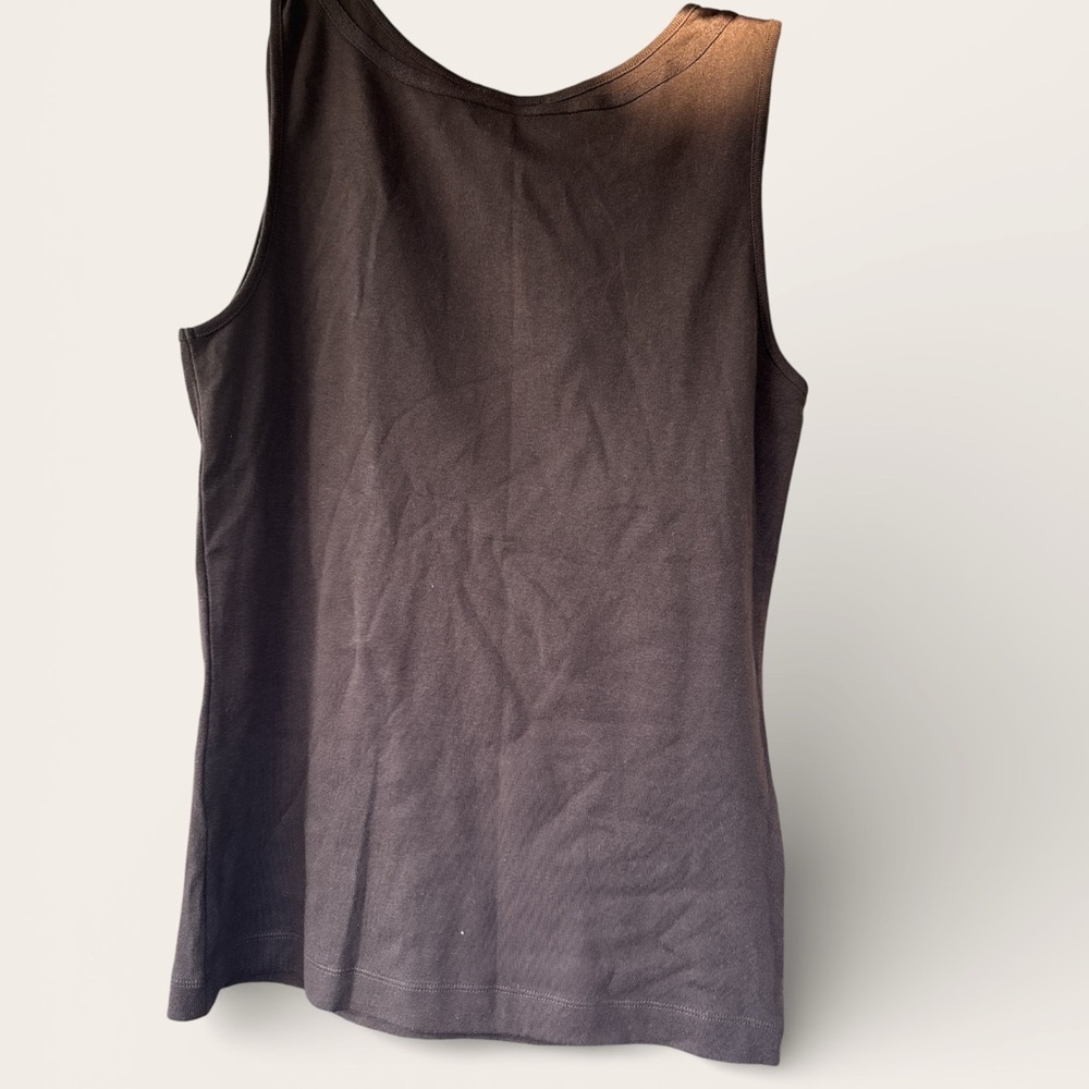 Joan Vass Dark Brown Sleeveless Tank with Mesh Yoke & Gold Eyelets - Picture 3 of 7